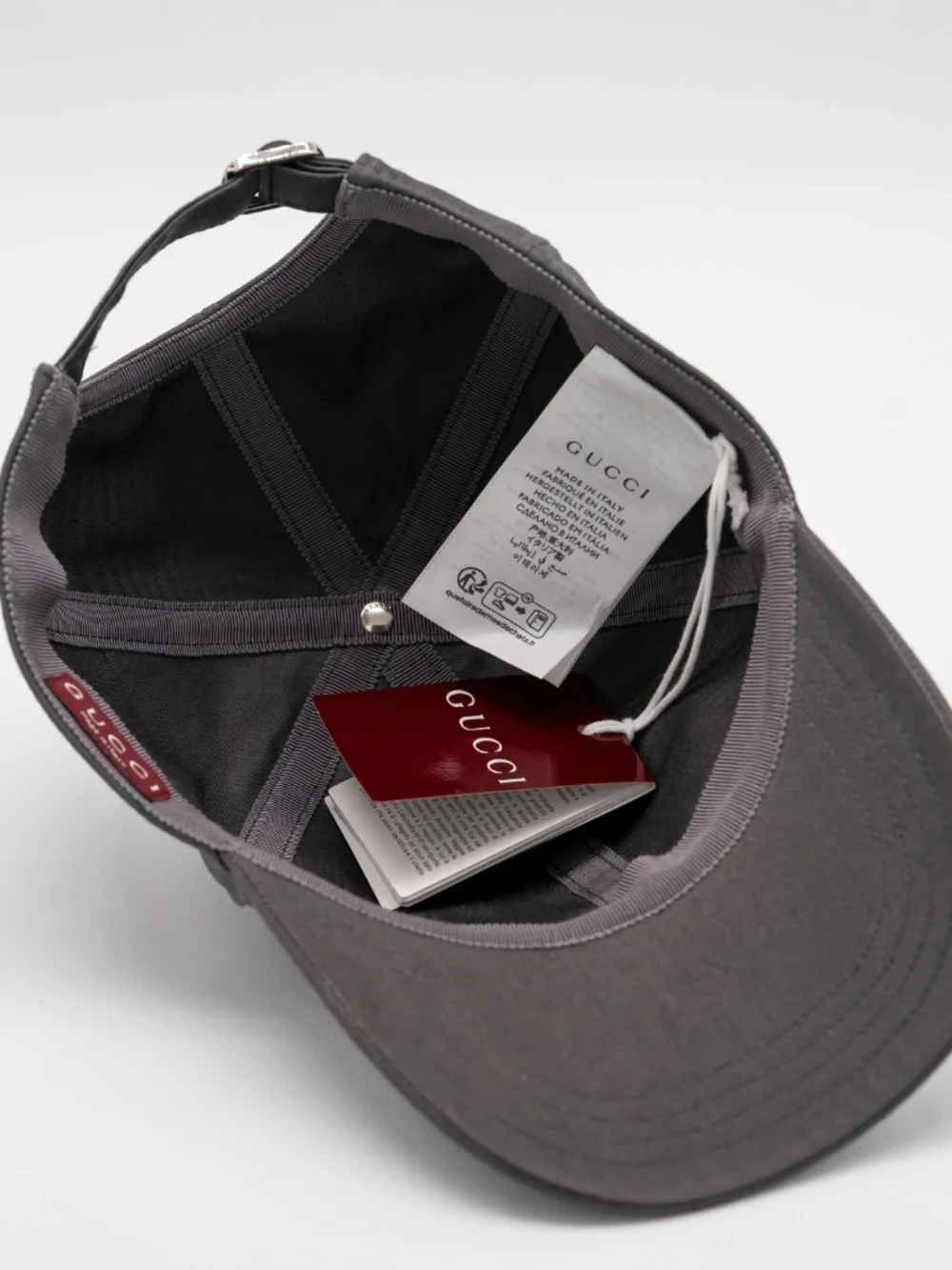 Gucci Men's Grey Baseball Cap Black Logo Embroidered Cotton Hat Size M 58cm
